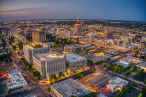 fresno california skyline with lower office buildings and apartments