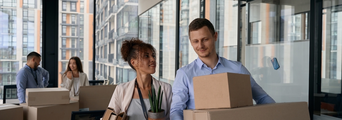 Employees preparing for an office move