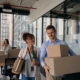 Employees preparing for an office move