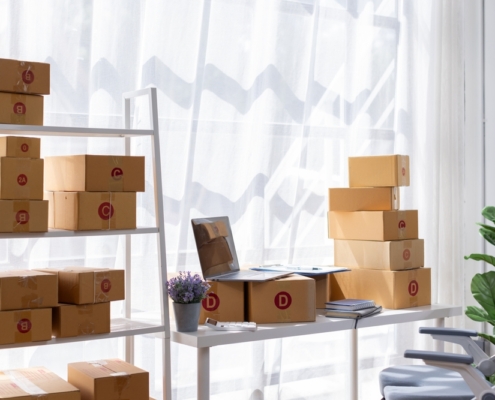 boxes on a shelf ready for a data center relocation