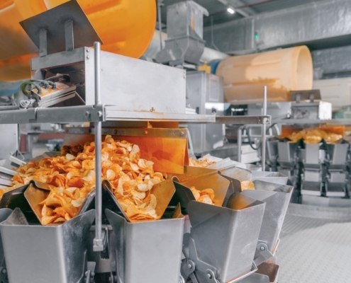 food processing plant showing potato chips being made